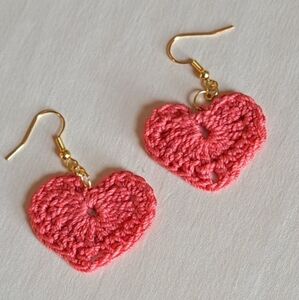 Elegant Pink Crochet Heart Earrings
